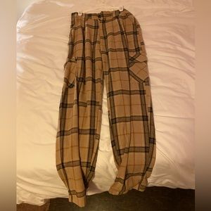 Flap Pocket Plaid Straight Leg Pants- Shein